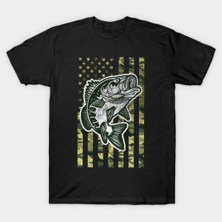 Bass Fishing American Camo USA Flag, Fisherman Gift T-Shirt